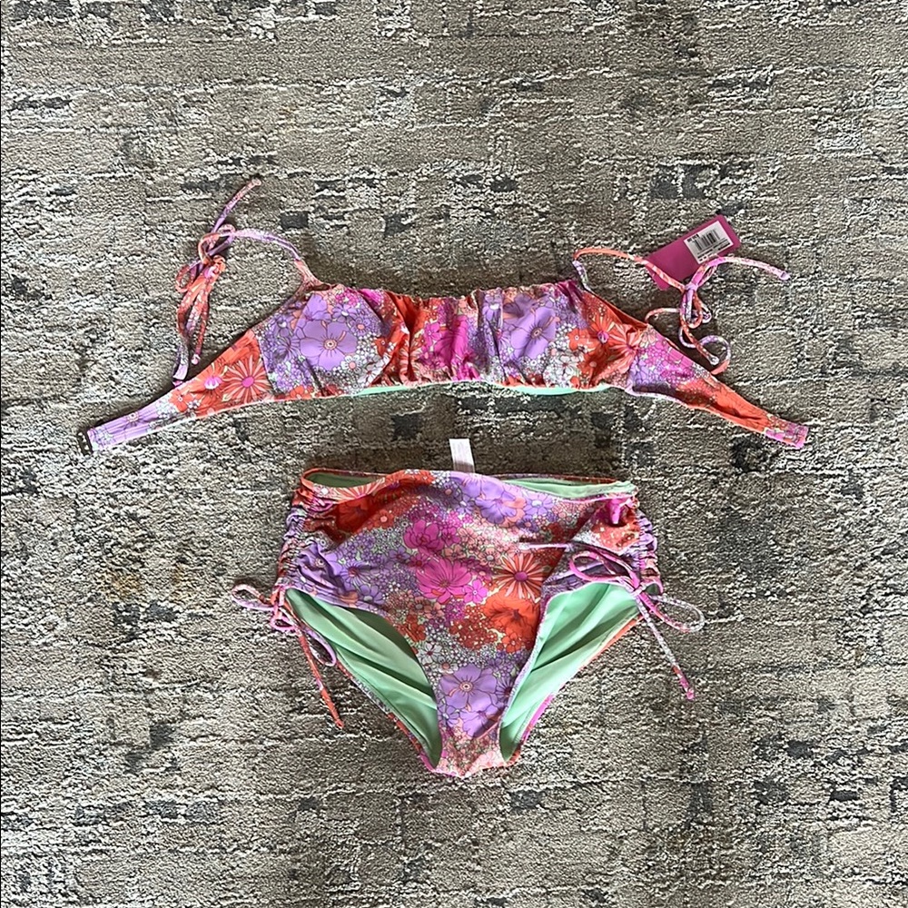 Jantzen Pink and Purple Bikini Set with Bandeau Top and Side Ties